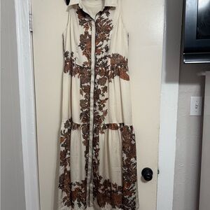ANTONIO MELANI Cream and Brown Floral Maxi Dress